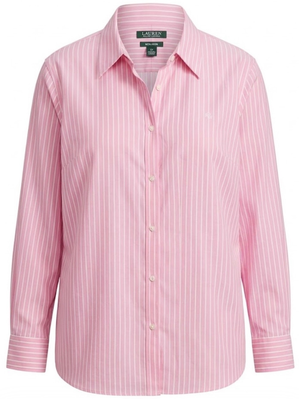 NWT Ralph Lauren Pink Striped Button-Down Blouse Non-Iron Shirt
